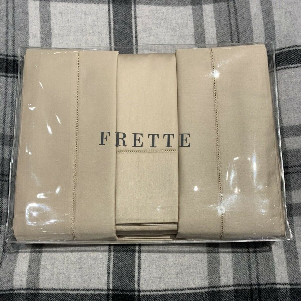 FRETTE MONZA CAL KING 4 PIECE SHEET SET SATEEN SAND